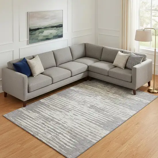 Gray And Ivory Striped Washable Area Rug With UV Protection Photo 1