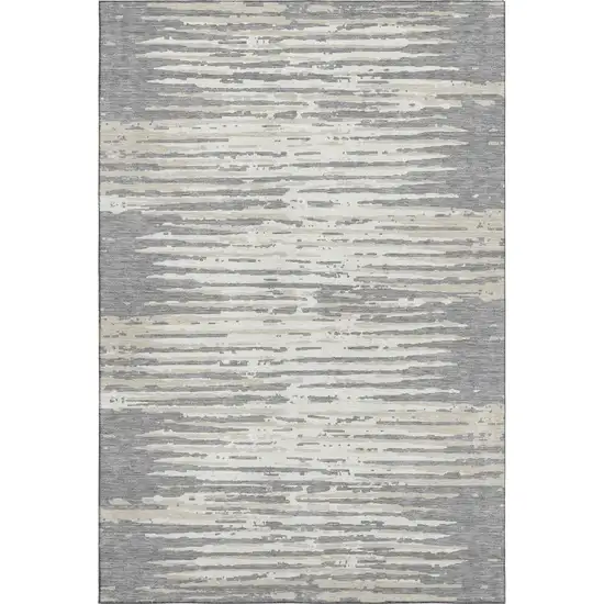Gray And Ivory Striped Washable Area Rug With UV Protection Photo 1