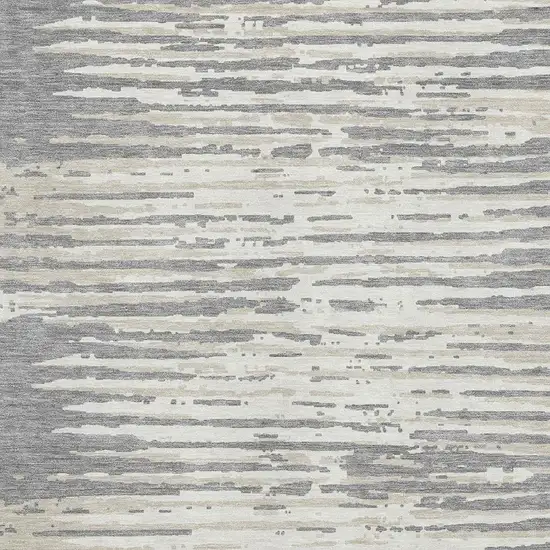 Gray And Ivory Striped Washable Area Rug With UV Protection Photo 3