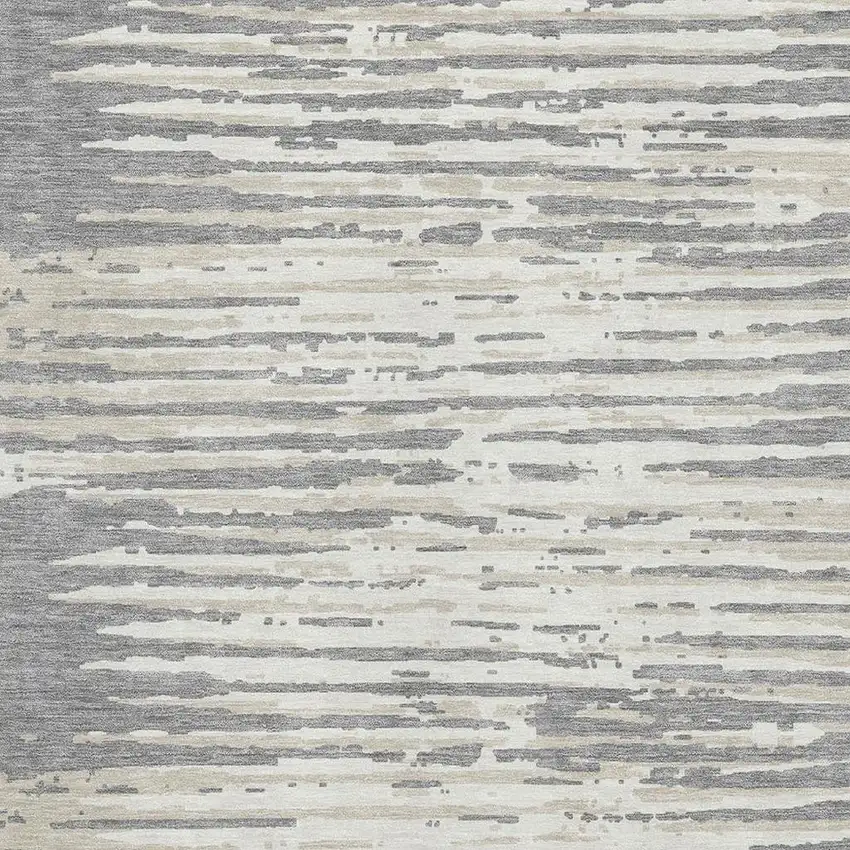 Gray And Ivory Striped Washable Area Rug With UV Protection Photo 3
