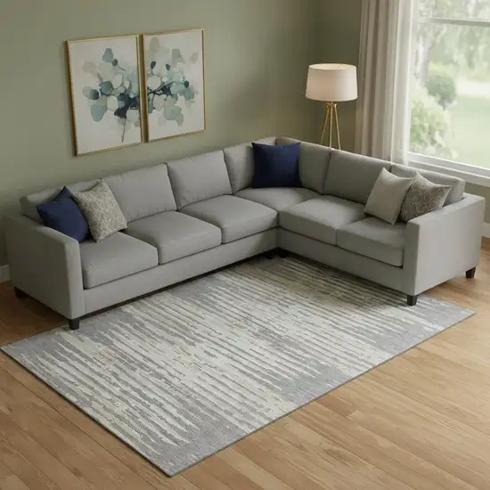 Gray And Ivory Striped Washable Area Rug With UV Protection Photo 1