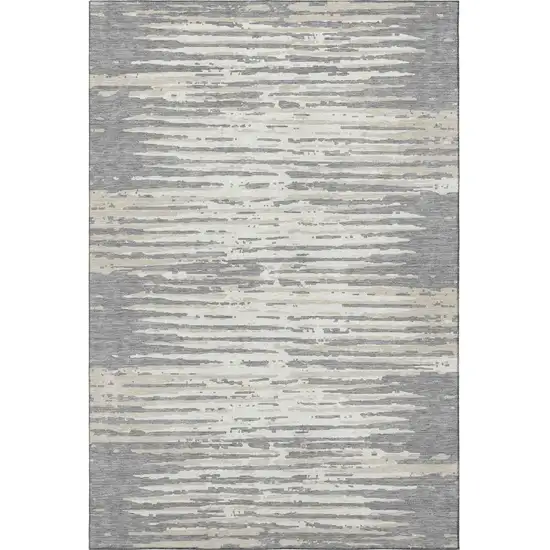Gray And Ivory Striped Washable Area Rug With UV Protection Photo 3