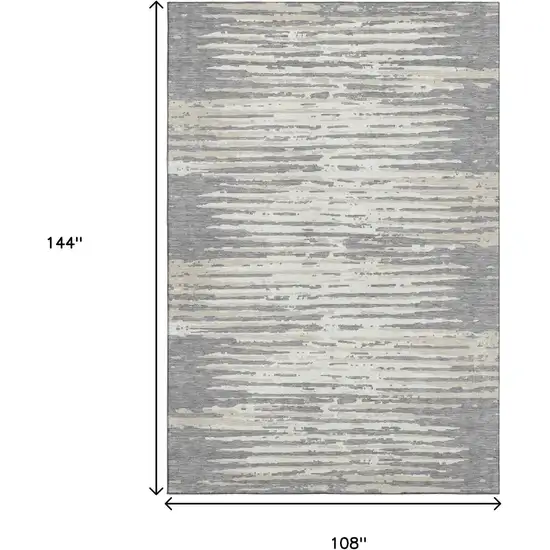 Gray And Ivory Striped Washable Area Rug With UV Protection Photo 9