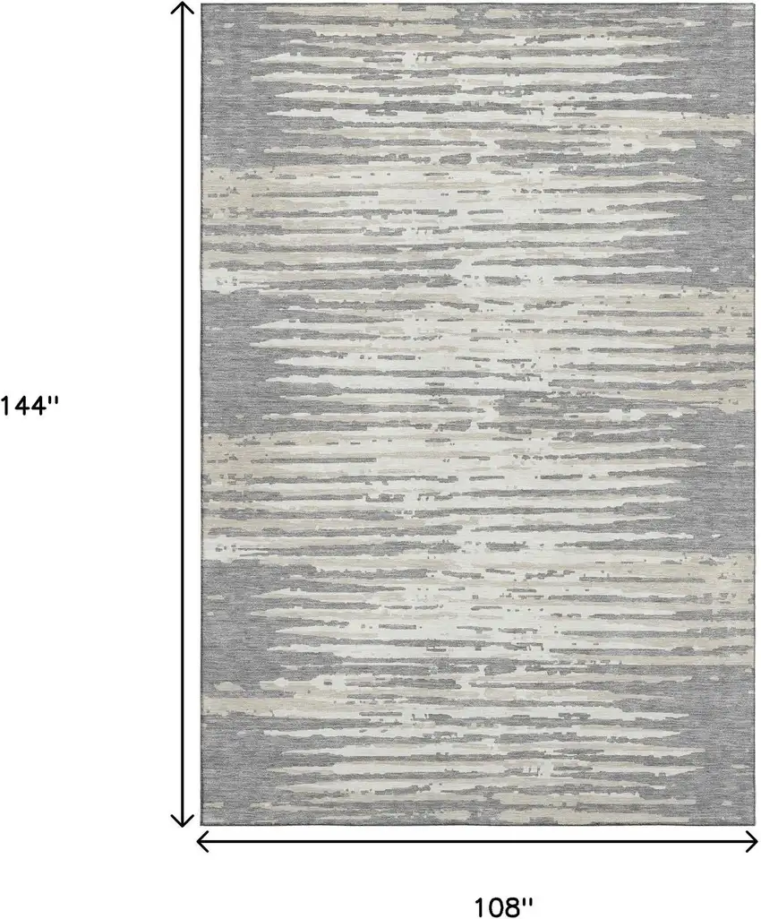 Gray And Ivory Striped Washable Area Rug With UV Protection Photo 9