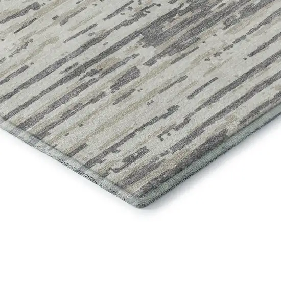 Gray And Ivory Striped Washable Area Rug With UV Protection Photo 8