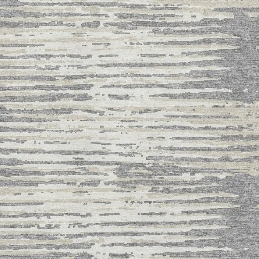 Gray And Ivory Striped Washable Area Rug With UV Protection Photo 3