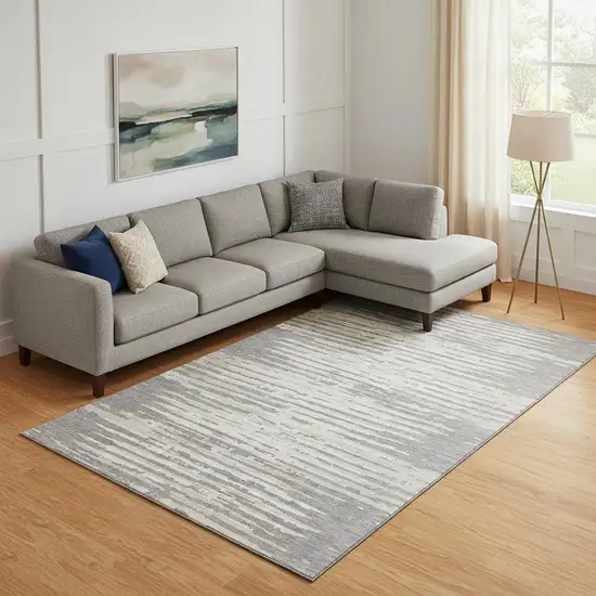 Gray And Ivory Striped Washable Area Rug With UV Protection Photo 1