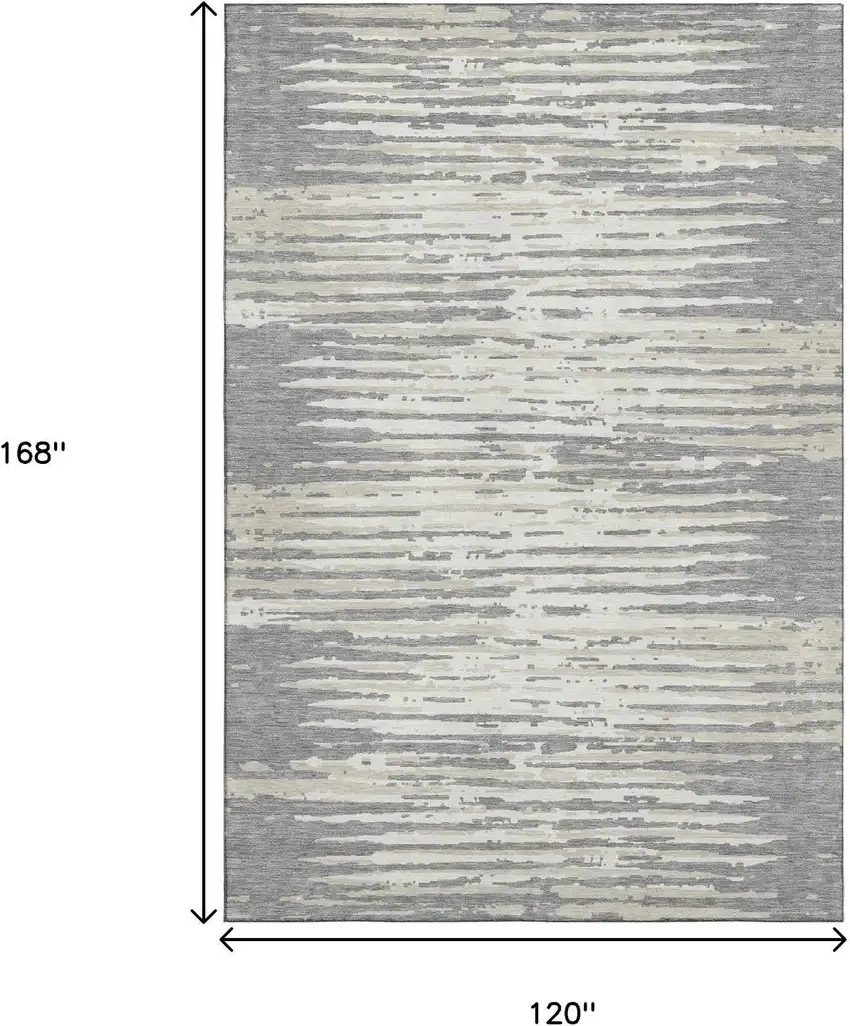 Gray And Ivory Striped Washable Area Rug With UV Protection Photo 9