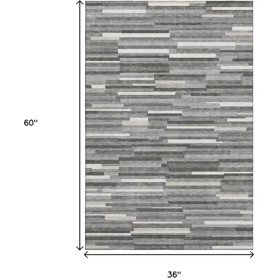 Gray And Ivory Striped Washable Area Rug With UV Protection Photo 3
