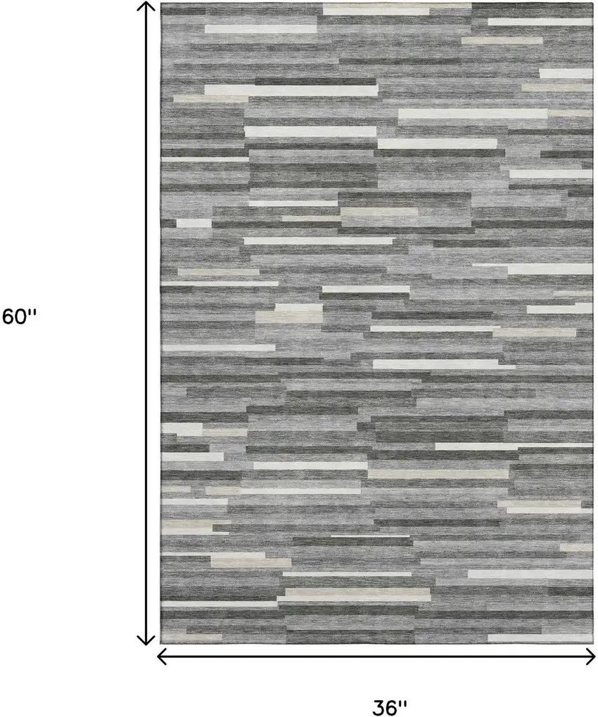 Gray And Ivory Striped Washable Area Rug With UV Protection Photo 3
