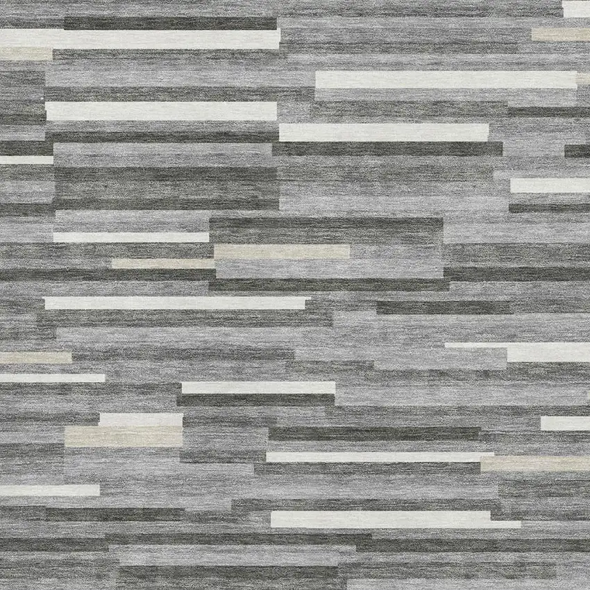 Gray And Ivory Striped Washable Area Rug With UV Protection Photo 3