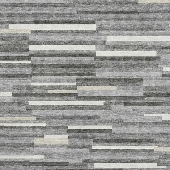 Gray And Ivory Striped Washable Area Rug With UV Protection Photo 3