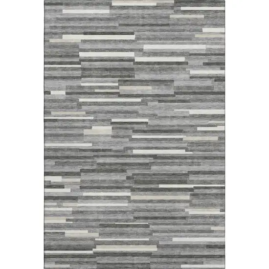 Gray And Ivory Striped Washable Area Rug With UV Protection Photo 1