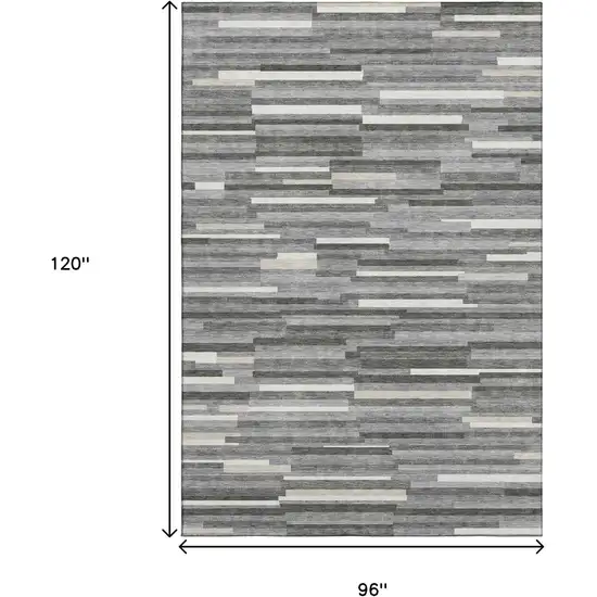 Gray And Ivory Striped Washable Area Rug With UV Protection Photo 9