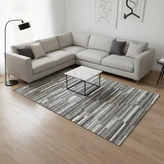 Gray And Ivory Striped Washable Area Rug With UV Protection Photo 2