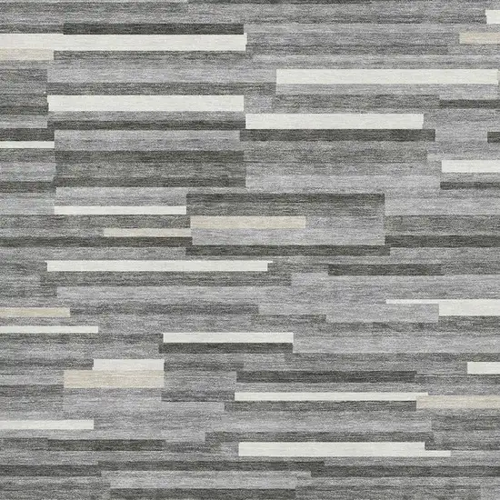 Gray And Ivory Striped Washable Area Rug With UV Protection Photo 3