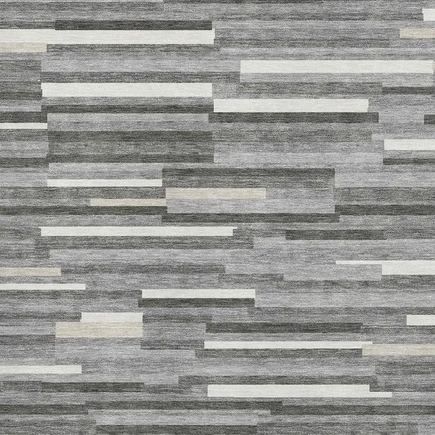 Gray And Ivory Striped Washable Area Rug With UV Protection Photo 3