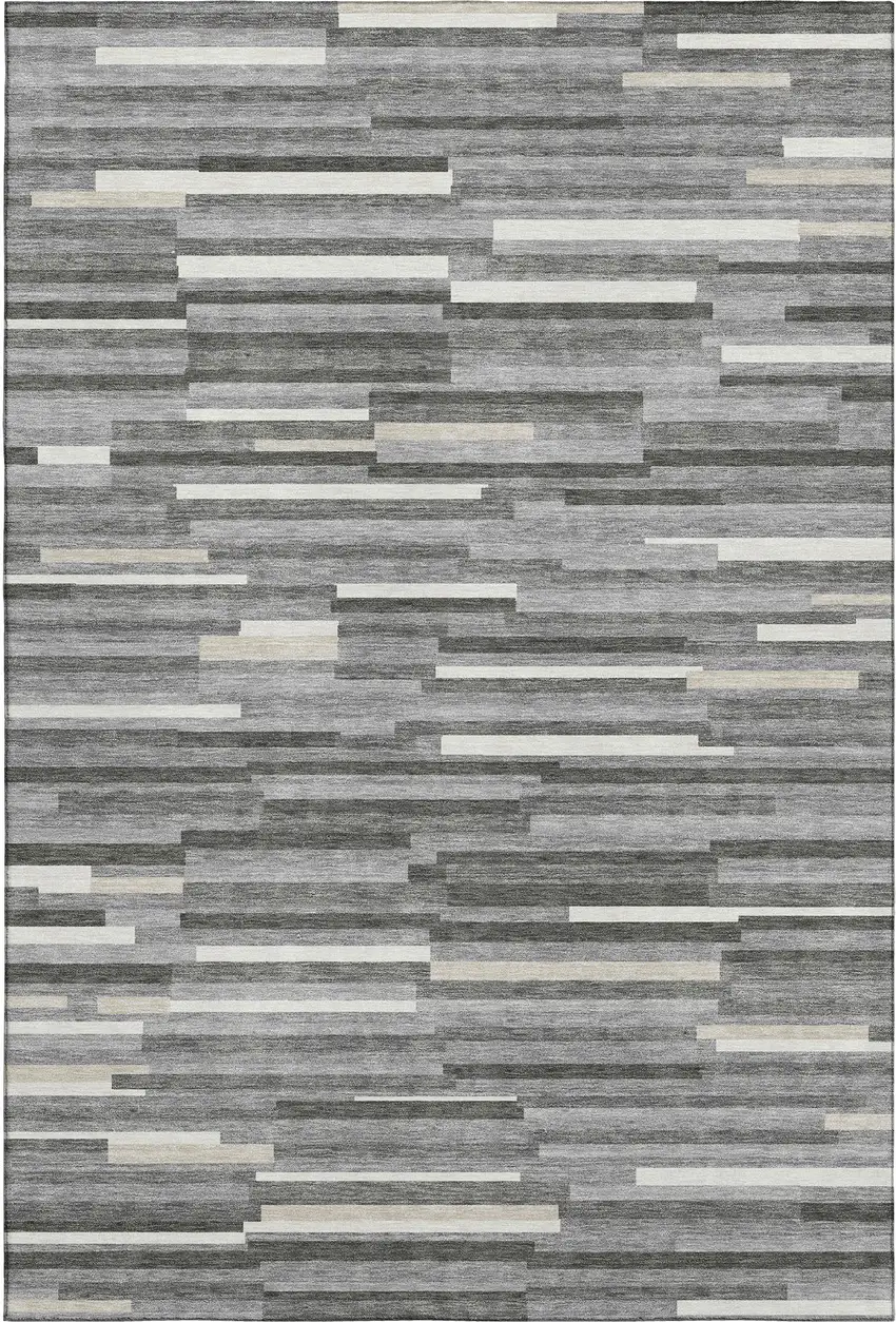 Gray And Ivory Striped Washable Area Rug With UV Protection Photo 1