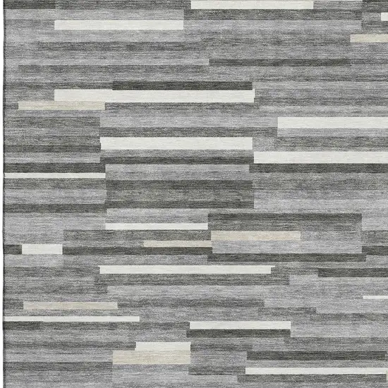 Gray And Ivory Striped Washable Area Rug With UV Protection Photo 3