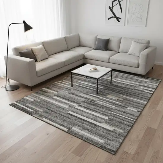 Gray And Ivory Striped Washable Area Rug With UV Protection Photo 2