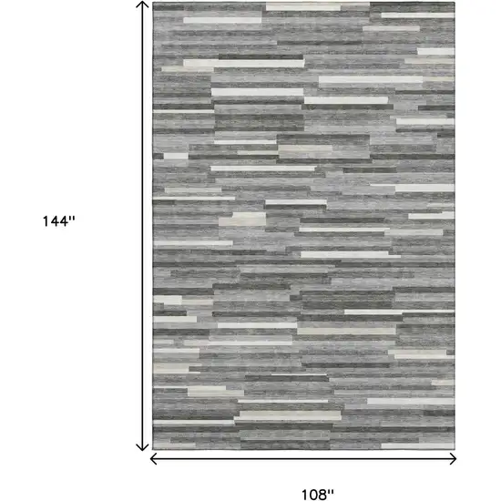 Gray And Ivory Striped Washable Area Rug With UV Protection Photo 9