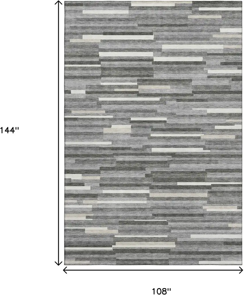 Gray And Ivory Striped Washable Area Rug With UV Protection Photo 9