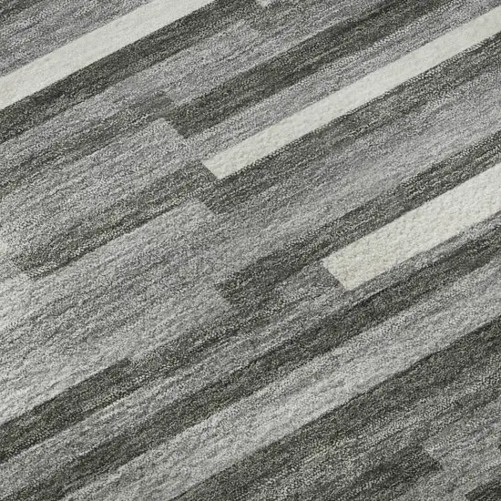 Gray And Ivory Striped Washable Area Rug With UV Protection Photo 8