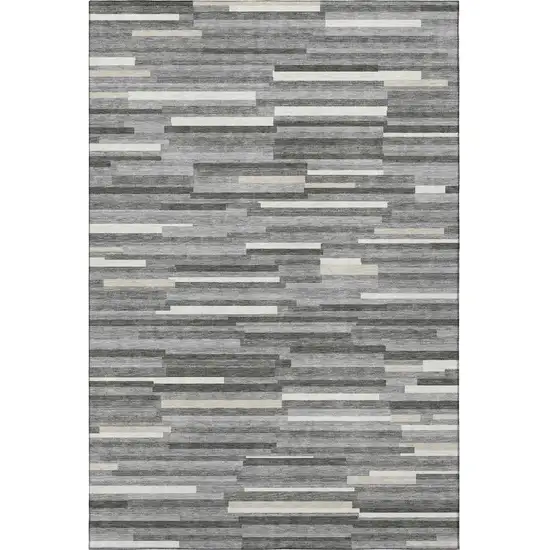 Gray And Ivory Striped Washable Area Rug With UV Protection Photo 4