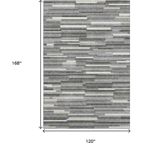 Gray And Ivory Striped Washable Area Rug With UV Protection Photo 9