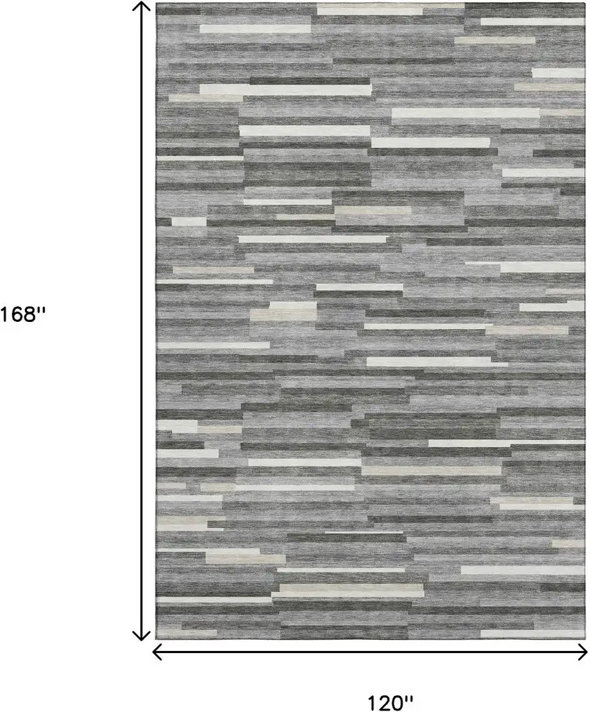 Gray And Ivory Striped Washable Area Rug With UV Protection Photo 9
