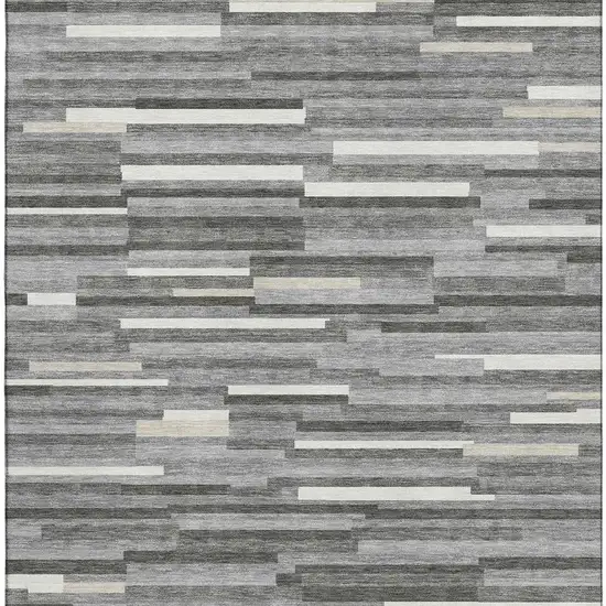 Gray And Ivory Striped Washable Area Rug With UV Protection Photo 3