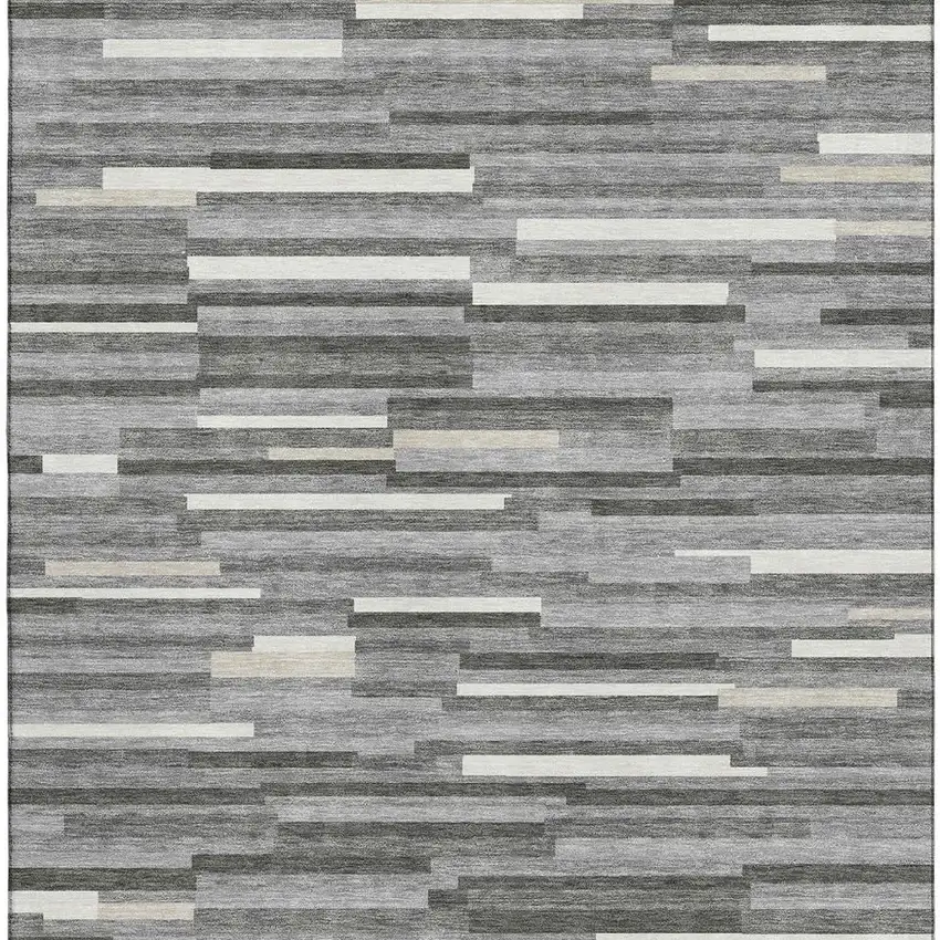 Gray And Ivory Striped Washable Area Rug With UV Protection Photo 3