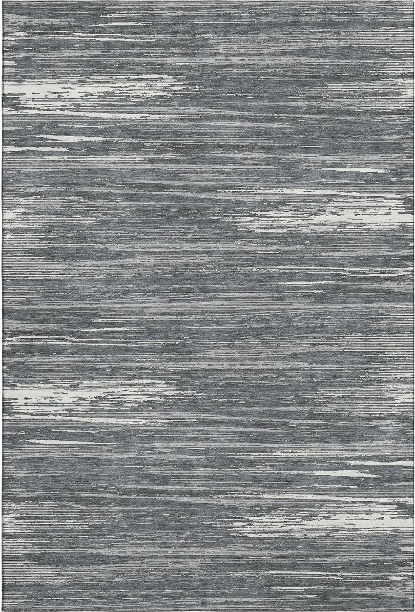 Gray And Ivory Striped Washable Area Rug With UV Protection Photo 1