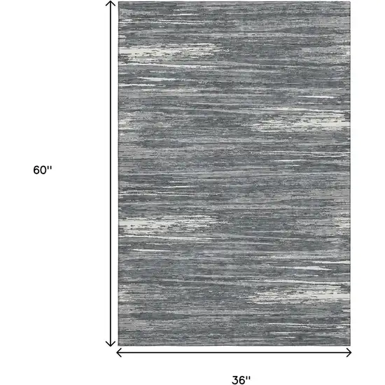 Gray And Ivory Striped Washable Area Rug With UV Protection Photo 3