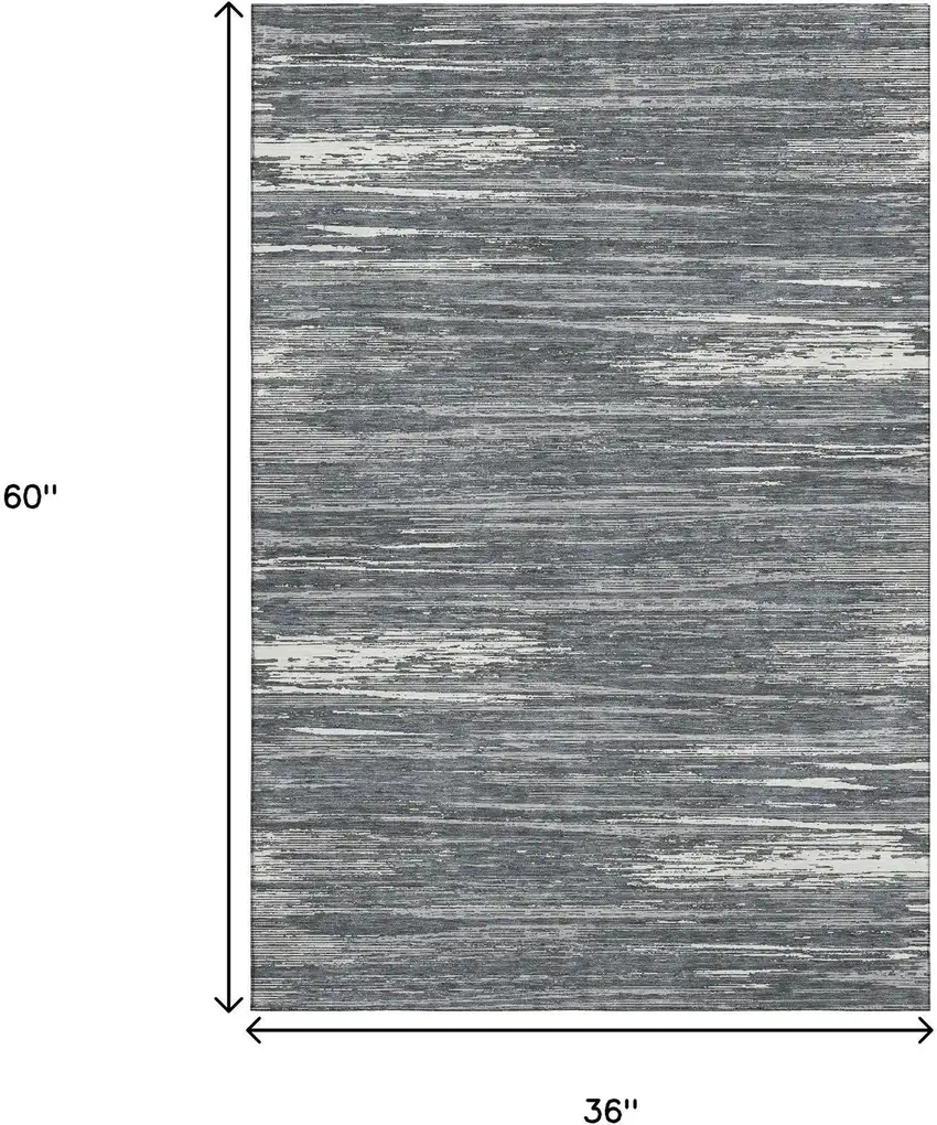 Gray And Ivory Striped Washable Area Rug With UV Protection Photo 3