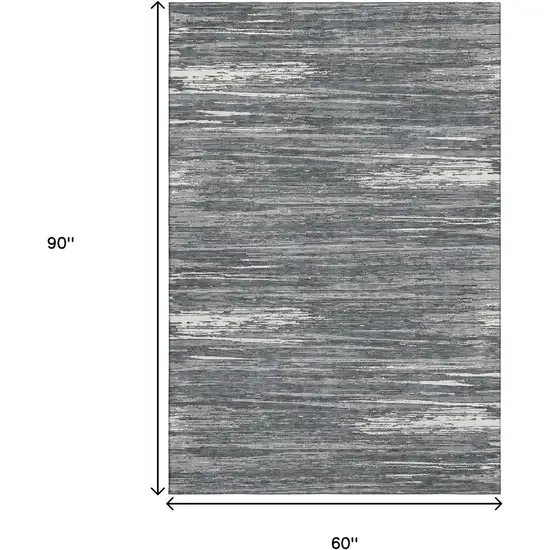 Gray And Ivory Striped Washable Area Rug With UV Protection Photo 8