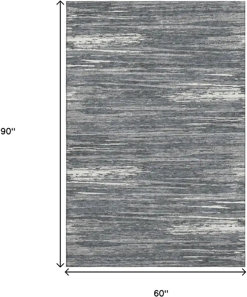Gray And Ivory Striped Washable Area Rug With UV Protection Photo 8