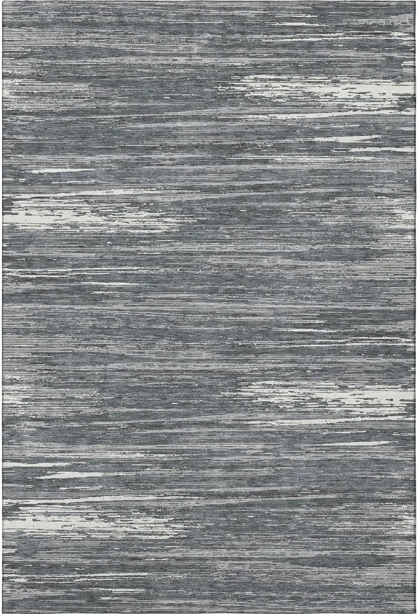 Gray And Ivory Striped Washable Area Rug With UV Protection Photo 4