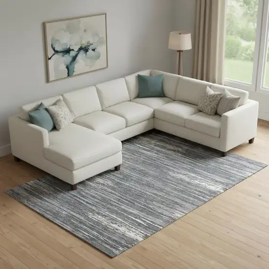 Gray And Ivory Striped Washable Area Rug With UV Protection Photo 1