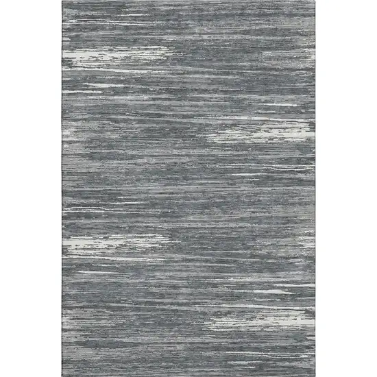 Gray And Ivory Striped Washable Area Rug With UV Protection Photo 1