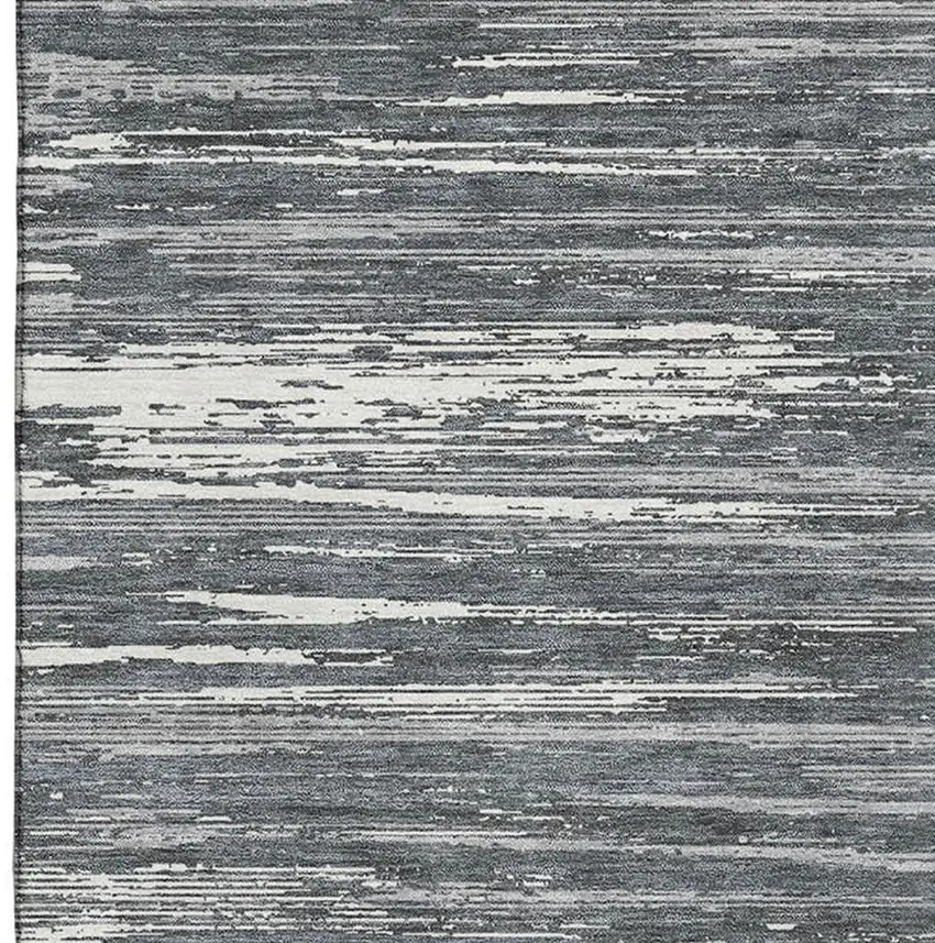 Gray And Ivory Striped Washable Area Rug With UV Protection Photo 4