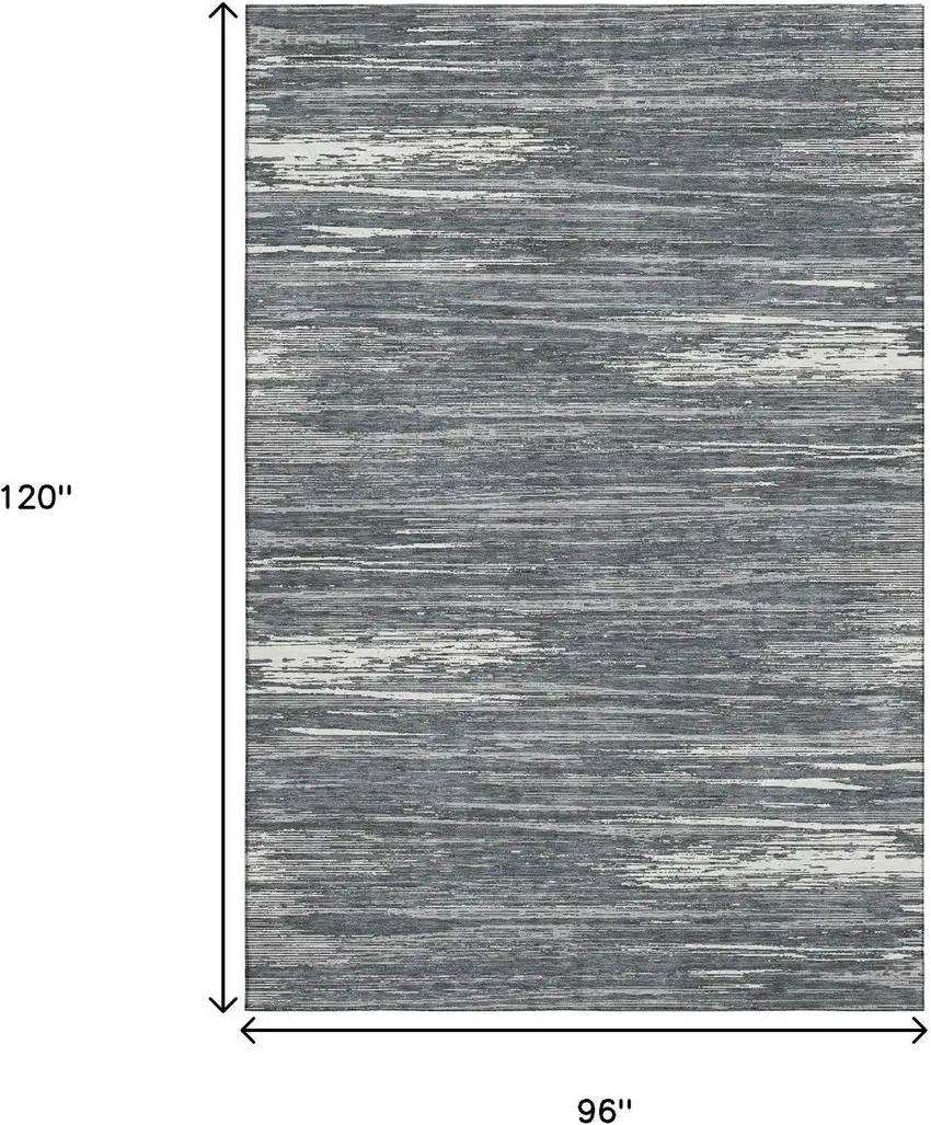 Gray And Ivory Striped Washable Area Rug With UV Protection Photo 8