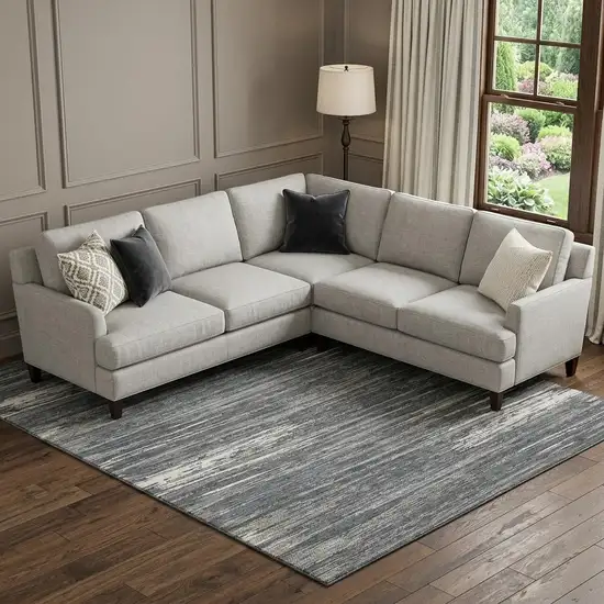 Gray And Ivory Striped Washable Area Rug With UV Protection Photo 1