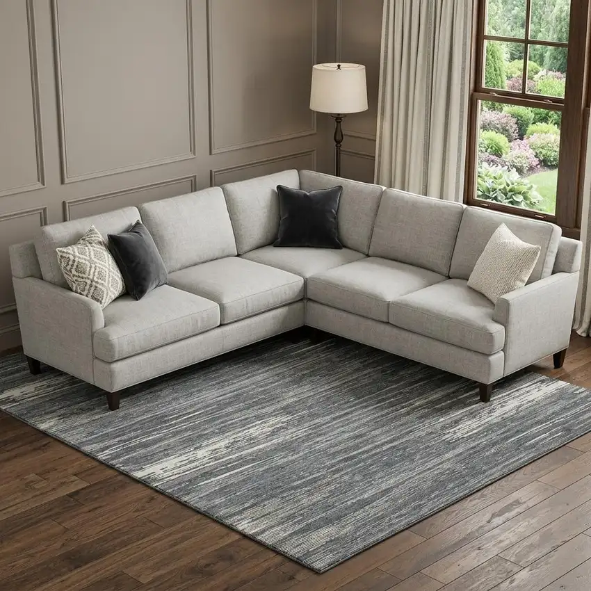Gray And Ivory Striped Washable Area Rug With UV Protection Photo 1