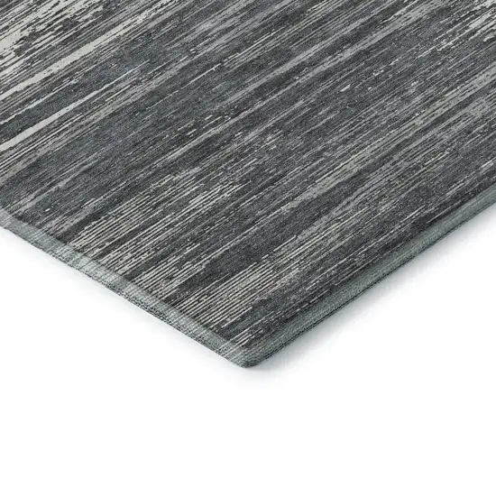 Gray And Ivory Striped Washable Area Rug With UV Protection Photo 8