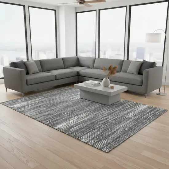 Gray And Ivory Striped Washable Area Rug With UV Protection Photo 2