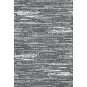 Photo of Gray And Ivory Striped Washable Area Rug With UV Protection