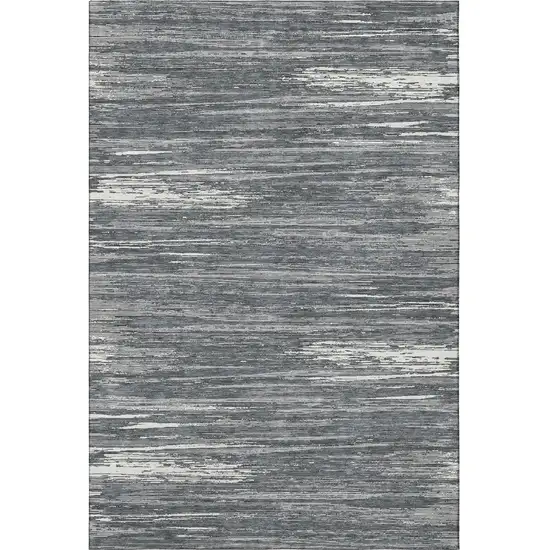 Gray And Ivory Striped Washable Area Rug With UV Protection Photo 4