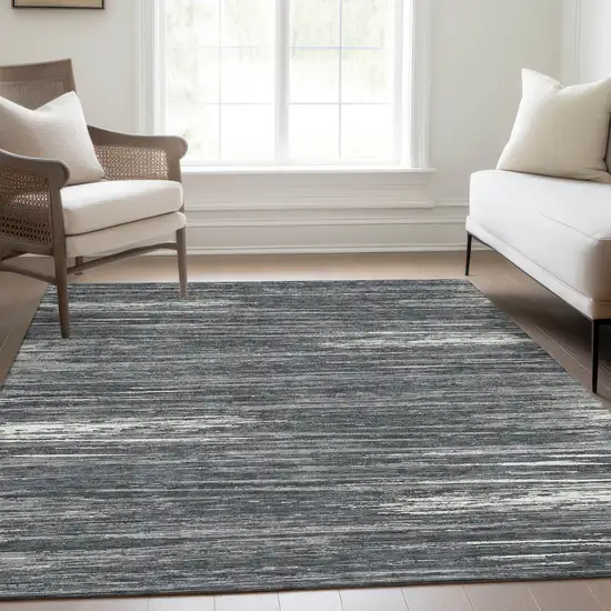 Gray And Ivory Striped Washable Area Rug With UV Protection Photo 6