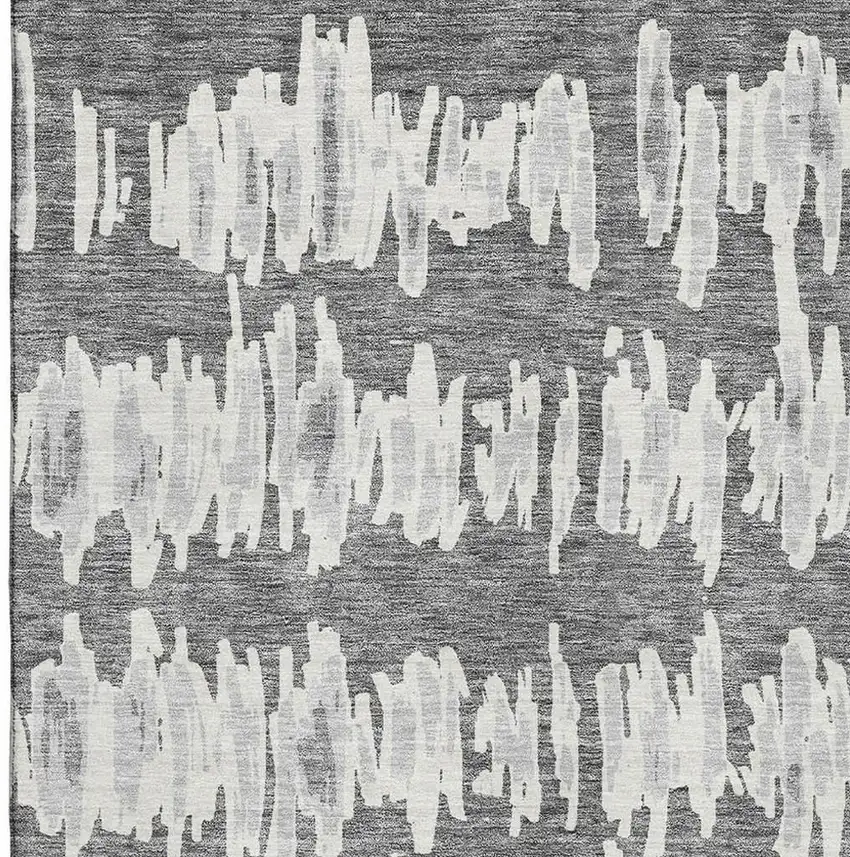 Gray And Ivory Striped Washable Area Rug With UV Protection Photo 3